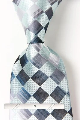 Классический чеки Plaids свет Aqua серый JACQUARD сплетенный 100% шелк мужской галстук галстук - Изображение 1 из 4