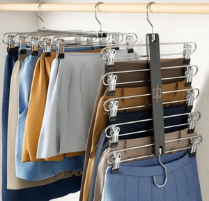 Moralve Space Saving Skirt/Pants Hangers 360 Swivel Hook, 5 Tiers - 2 Pack Black - Picture 1 of 3