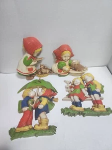 Vintage Homco Girl And Boy Plastic Hanging Wall Decor Plaques Set Of 4 - Picture 1 of 7