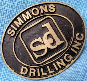 Simmons Drilling Promo Bronze Belt Buckle Gas Oilfield Vtg DynaBuckle    .MMR759 - Picture 1 of 8