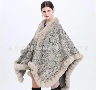 Winter Women's Fashion Loose Fit Knitted Cape Coat Cloak Oversize Occident  - Image 1 of 4