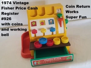 1974 Vintage Fisher Price Cash Register #926 with coins and working bell FUN - Picture 1 of 7