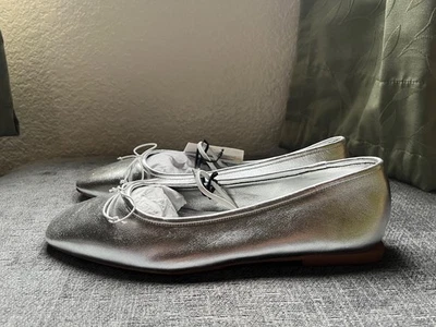 Zapatos de ballet Zara 39 8 de cuero plateado con punta cuadrada plana Foto 1 de 4
