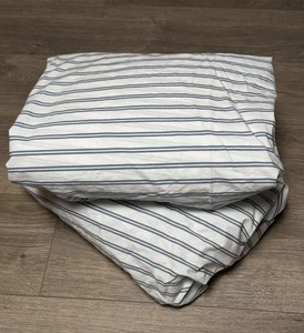 Brooklinen Baumwolle Perkal King Laken Set (2 Stück) - Spannbetttuch & flach weiß gestreift blau - Bild 1 von 6