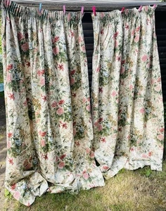 CROWSON Fabrics 1 x Pair of Amadour Print Vintage Curtains 168cm x 194cm VGC - Picture 1 of 16