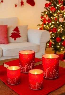 2 STK Windlichter Häuser rot weiss b966 Kerzenhalter Dekohäuser Weihnachtsdeko - Bild 1 von 2