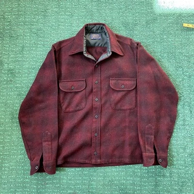 Camisa de franela Pendleton de lana a cuadros roja negra vintage M Foto 1 de 4