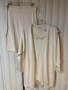 Women’s 3 Piece Sweater Skirt Set,w/vest, Skirt,top, Size L, Cream Color, W/embr - Picture 1 of 11