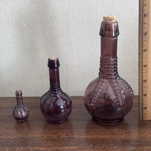 3 Vtg Amethyst Purple Apothecary Ball and Claw Bitters Bottle Taiwan - Picture 1 of 6