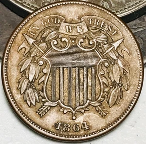 1864 Two Cent Piece 2C FULL MOTTO Ungraded Civil War Date US Copper Coin CC28210 - Picture 1 of 4