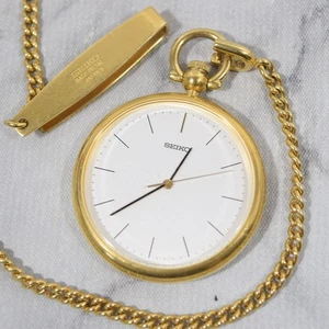 Vintage 1990er Seiko 7N01-0020 Gold Taschenuhr Quarz neue Batterie - Bild 1 von 5