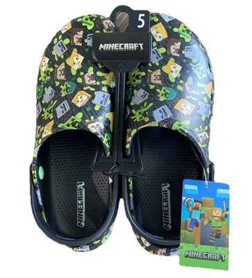Zuecos Minecraft Sandalias verdes y negros Logo Correa trasera Ligeros Niños Jóvenes 5 Foto 1 de 4