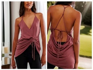 Free People Callie Top S Asymmetrical Hem Deep V Neck Mauve Wild Ginger NWOT $68 - Picture 1 of 8