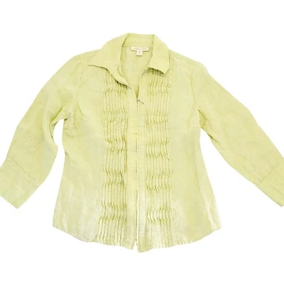 Chaqueta Coldwater Creek Pequeña de Lino con Cremallera Verde Lima Volantes Frontales Foto 1 de 4