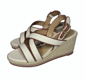 Talbots Espadrilles Wedge Sandals Women's 5 M Beige Tan Canvas Strappy - Picture 1 of 13