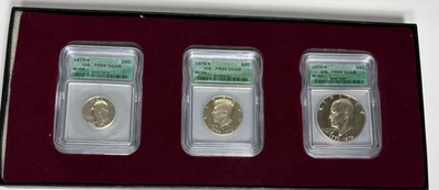 1976 S ~ SILVER PROOF SET ~ BICENTENNIAL ~ 3 COINS ~ ICG PR 69 DCAM with box - Image 1 of 4