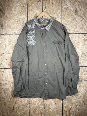 Camisa de trabalho Boulder Creek 5XL alta com botões verde gola camuflada algodão - Imagem 1 de 4