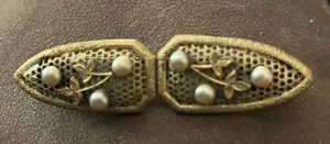 Vintage 30er Jahre? NATTY CREATIONS Bronze Blatt und Perlen Schal Halter Brosche Pat# - Bild 1 von 4