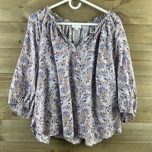J Jill Love Linen Womens Shirt 3/4 Sleeve Floral Beach Coastal PXL Petite XL - Picture 1 of 7