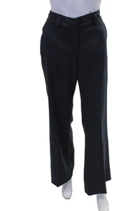Zara Womens Striped Zippered Mid-Rise Bootcut Dress Pants Solid Blue Size M - Picture 1 of 7