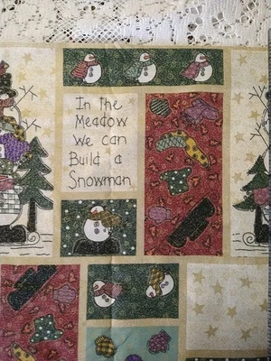 REMNANT Snowy Meadow Whole Country Caboodle Cotton Fabric Snowman Squares 12x22" - Image 1 of 4