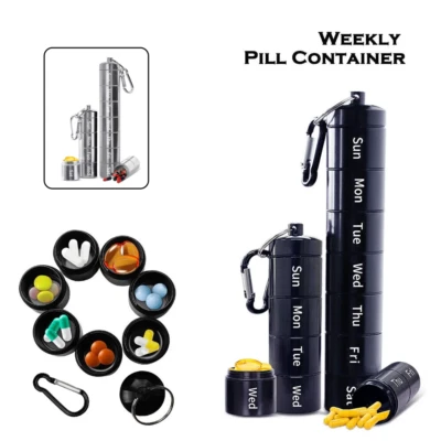 7 Day Pill Organizer Travel Medicine Case Metal Medication Box Weekly Container - Image 1 of 4