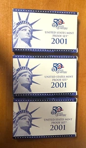 3-teiliges Lot 2001 Proof Set US Neuwertig Proof Set 10 Münzen jedes JAHR 2001 - Bild 1 von 5