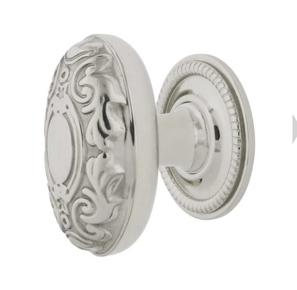 Perilla de gabinete ovalada Largo, roseta de cuerda, níquel pulido, casa de herrajes antiguos Foto 1 de 1