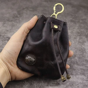 Vintage Coin Purse Men Women Genuine Leather Casual Small Coin Wallet Pocket - Picture 1 of 17
