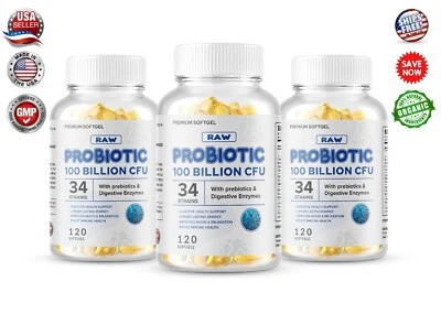 3 x Raw Probiotics 100 Billion CFU Potency Digestive Immune Health 360 Capsules - Image 1 of 4