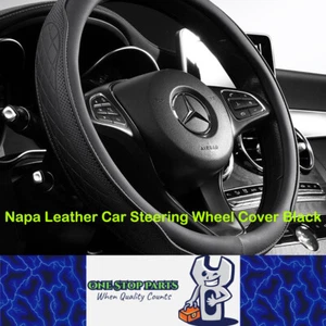 Napa Leather Car Steering Wheel Cover Universal 38cm Non-slip Breathable Black - Picture 1 of 10