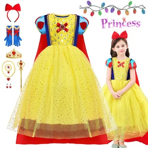 Girls Kids Snow White Princess Dress Cosplay Birthday Party Costume Outfits Cape - Picture 1 of 14