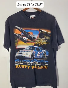 Vintage 90s Rusty Wallace Super Sonic 2-Sided Black Large T-Shirt - Picture 1 of 7