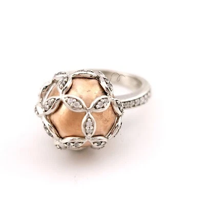 Anillo redondo Belle Etoile bola de plata esterlina y bronce floral circonita cúctel talla 8 Foto 1 de 4