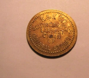 Merchant Good for $5 Brass Trade Token K & K South Dakota Largest General Stores - Picture 1 of 2