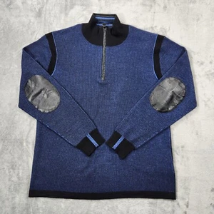 Suéter Robert Graham Para Hombres Grande 1/4 Cremallera Lana Azul Golf Preppy Codo Parches - Imagen 1 de 12