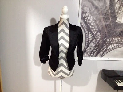 Blazer XOXO Jeans Negro Dobladillo Asimétrico Acanalado Manga Larga Pana S Foto 1 de 4