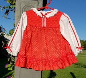 Vintage Sears Red Polka Dot Girls Dress LaceTrim Long Sleeve Infant 20-25 lbs - Picture 1 of 4