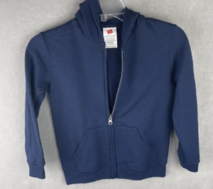 Hanes Ecosmart Youth Navy Blue Zip Up Hooded Sweatshirt Size S  - Picture 1 of 12