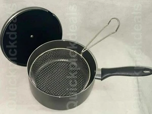 20cm 8" Non Stick Chip Pan Deep Fat Fryer Cooking Pot Frying Basket With Lid Set - Picture 1 of 3