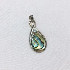 925 Abalone And Light Blue Topaz Infinity Pendant Signed NV - Picture 1 of 6