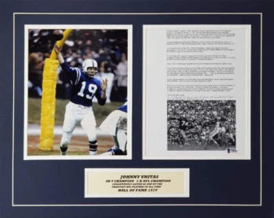 Johnny Unitas Signed (Beckett LOA) Baltimore Colts Full Page Cut Photo in 16x20 - Image 1 of 3