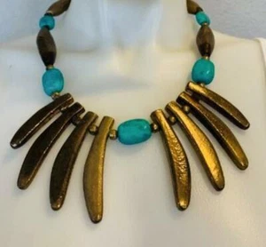 Raro Collar Vintage Hecho a Mano de Latón con Cuentas de Turquesa - Hecho en la India - Imagen 1 de 4