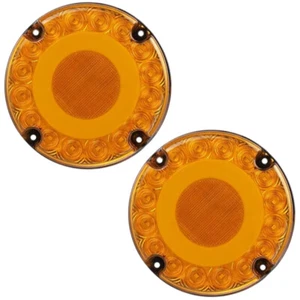 Round LED Tail Turn Signal Light Amber Cover 12-24V Fit For Trucks Vans Trailers - Picture 1 of 6