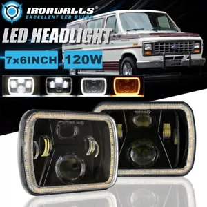 For Ford E-150 E-250 E-350 Econoline Pair 7x6" LED Headlights DRL Hi-Lo Beam - Bild 1 von 12