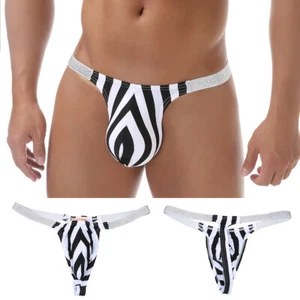 Men's Sexy G-string Panties T-back Black White Striped Thongs Bikini Underwear - Picture 1 of 19