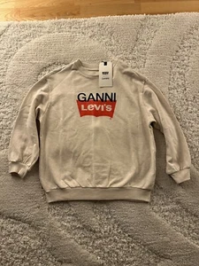 GANNI x LEVI’S Collaboration Snap Back Sweatshirt Ecru Size XS, NEW Retail $235 - Picture 1 of 9