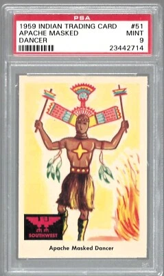 1959 Indian Trading Card #51 Apache Masked Dancer PSA 9 Mint 23442714 - Image 1 of 2