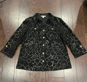JM Collection Faux Suede Black Gold Sleeve Snap Shacket Women Size Large P - Picture 1 of 6