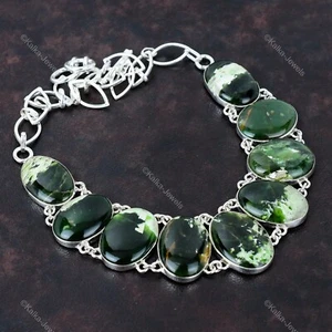 925 Sterling Silver Australian Chrome Chalcedony Stone Chain Necklace Jewelry - Picture 1 of 6
